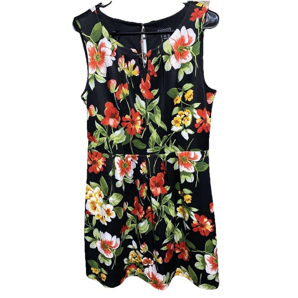 Enfocus Black Floral‎ Fit & Flare Dress Sleeveless Women's Size 12P Summer Party